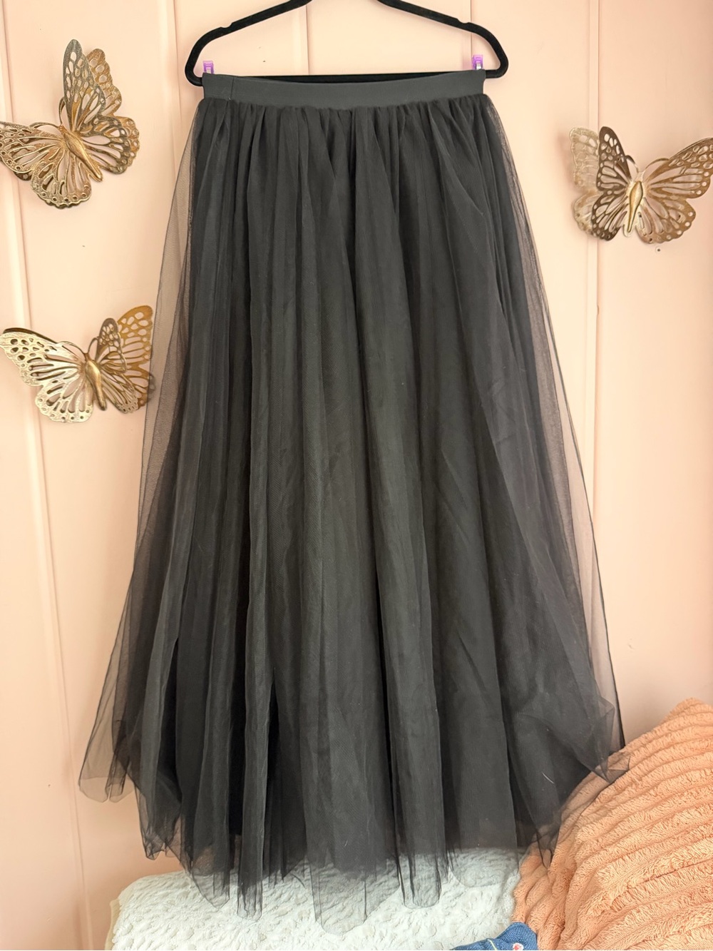 Women's Black Tulle Maxi Skirt with Elastic Waist szM/L